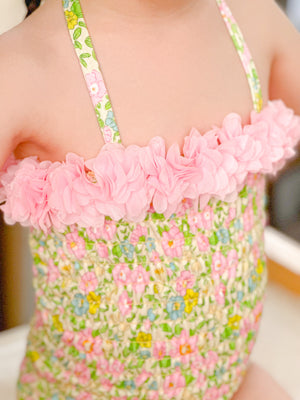 Martina One-piece Smocked Halter Swimsuit | Flowers