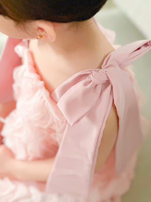 Elizabeth Shoulder Ribbon Tie Dress | Blush Pink