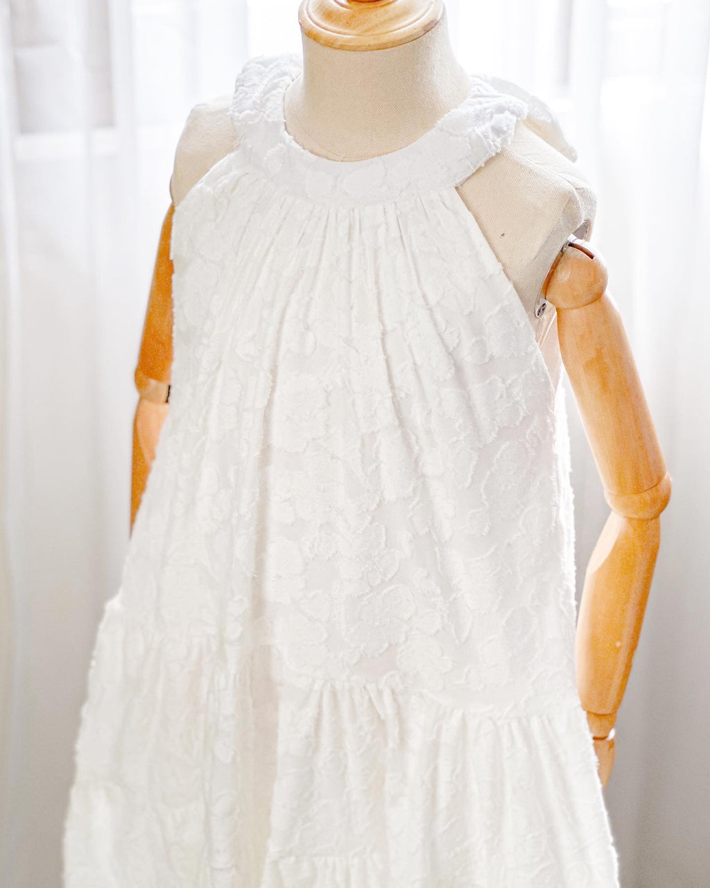 Natalia Halter Ribbon Tie Dress | Dove Embossed Fabric