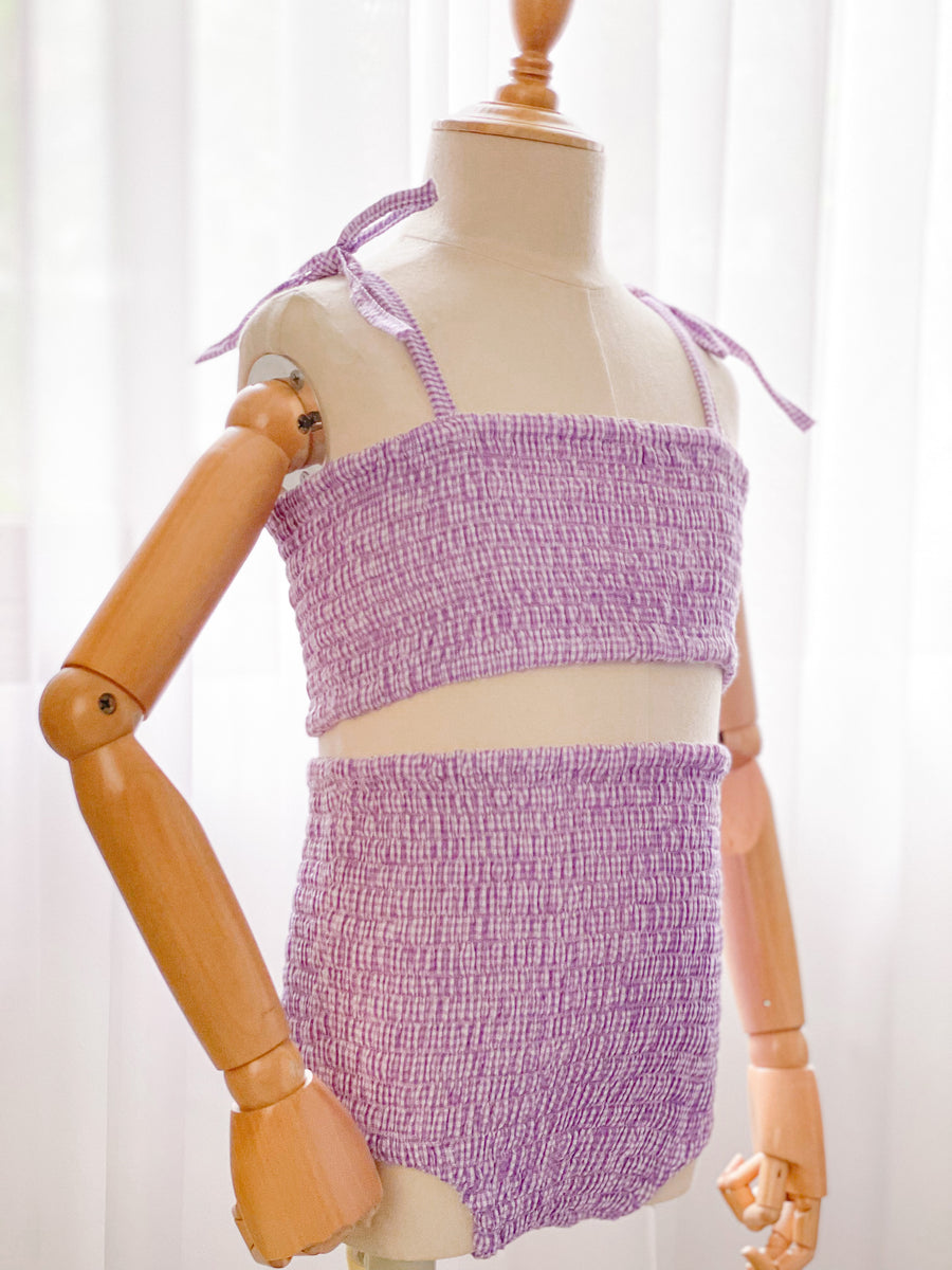 Claudè Smocked Swimsuit | Gingham Lilac – UmiBaby Philippines